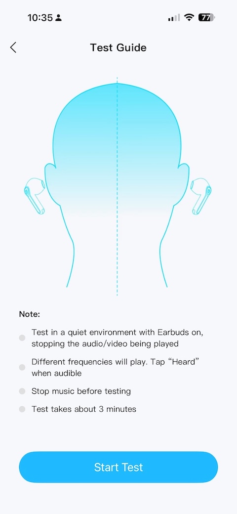 hearing test start screen
