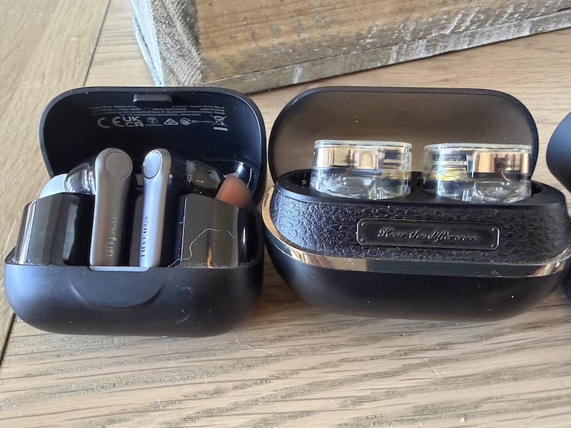 H3 and EarFun Air Pro 4 cases open — size comparison