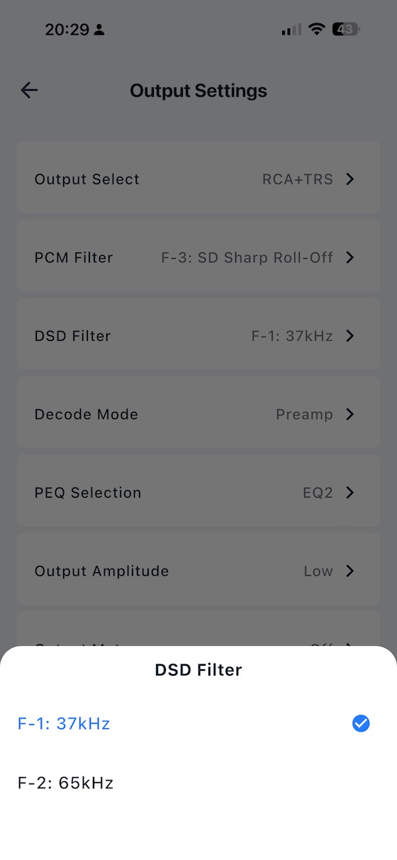 app DSD filter options