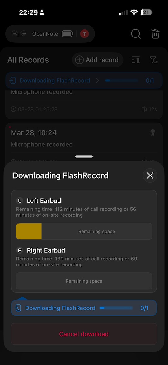 transferring and exporting a transcript from the app