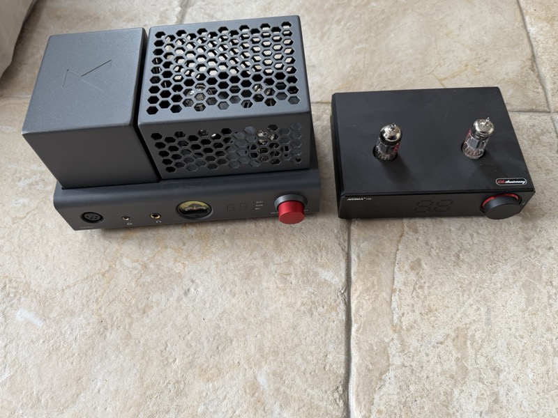 the TA-20 Plus beside a more basic Fosi Audio tube amplifier
