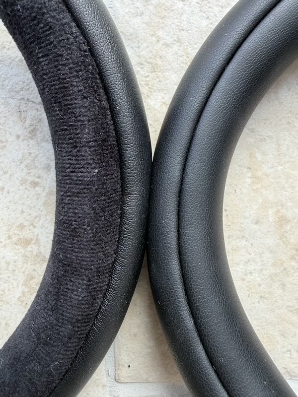 the OAE1’s headband material (left) directly against the OAE2’s noticeably softer padding (right)