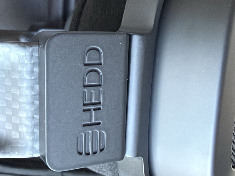 the embossed HEDD logo on the carbon-fibre headband