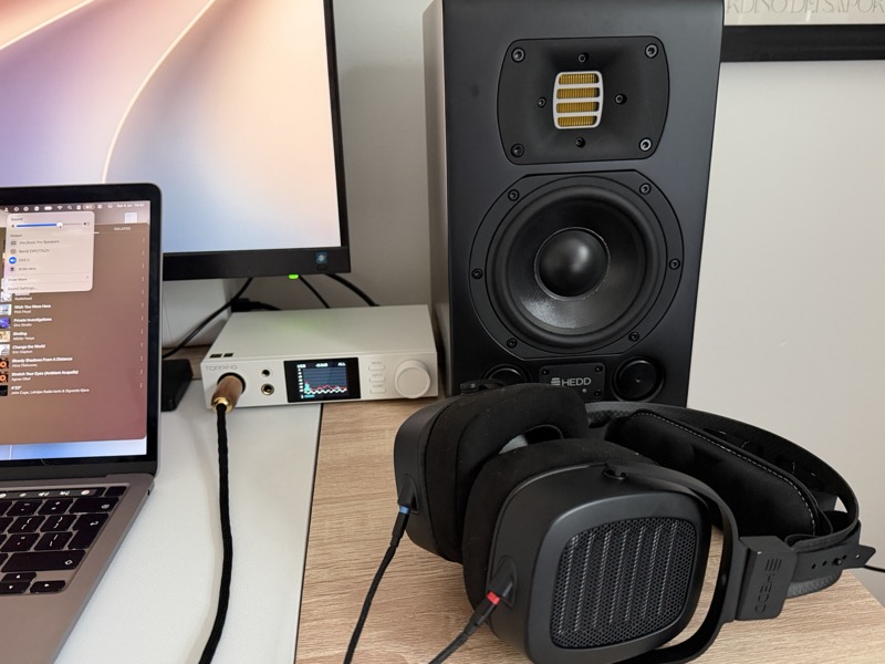 the HEDDphone TWO GT beside the Type 05 MK2 monitor and the Topping DX5 II