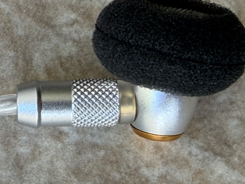 earbud housing knurled barrel closeup