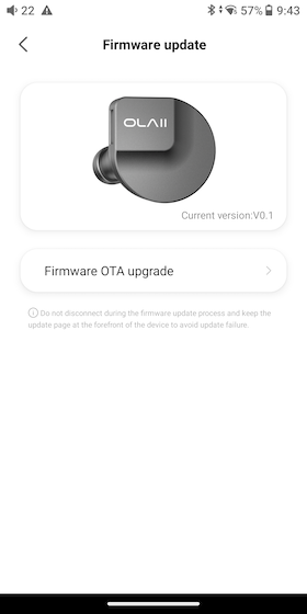 the firmware update screen showing the current version and an OTA upgrade option