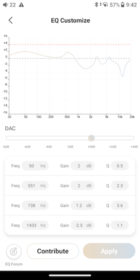 the EQ Customize screen plotting the filter curve live