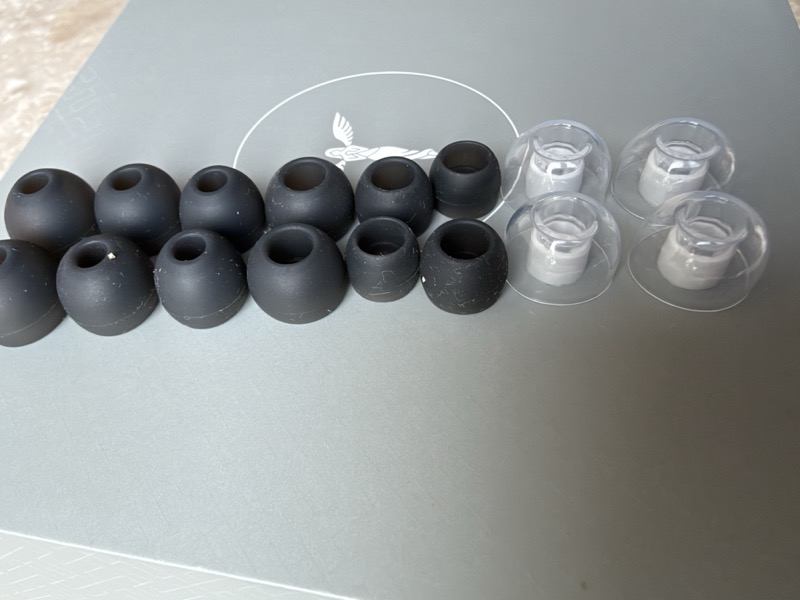 the black and clear eartips arranged by size