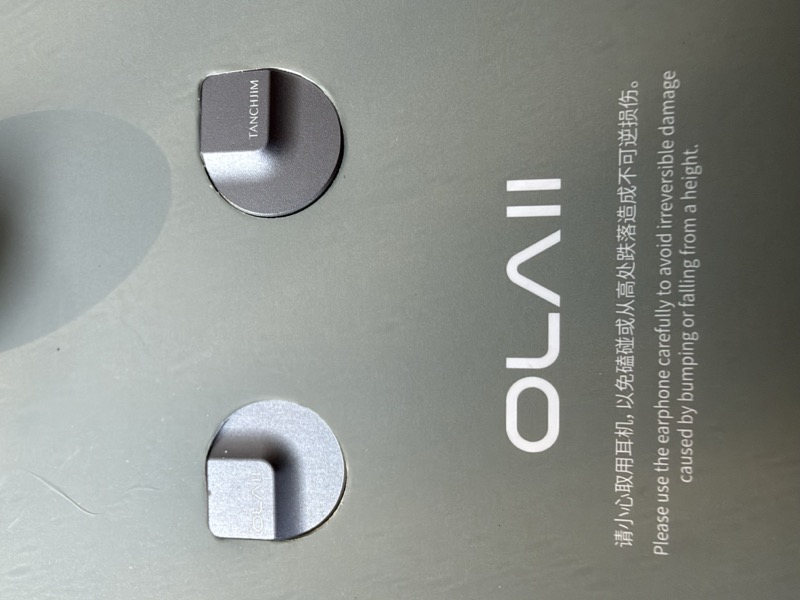 detail of the OLAII compartment lid with cutouts for each earpiece