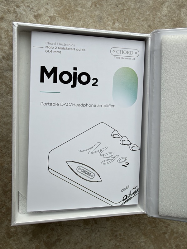 chord mojo 2 quickstart guide sitting in the box