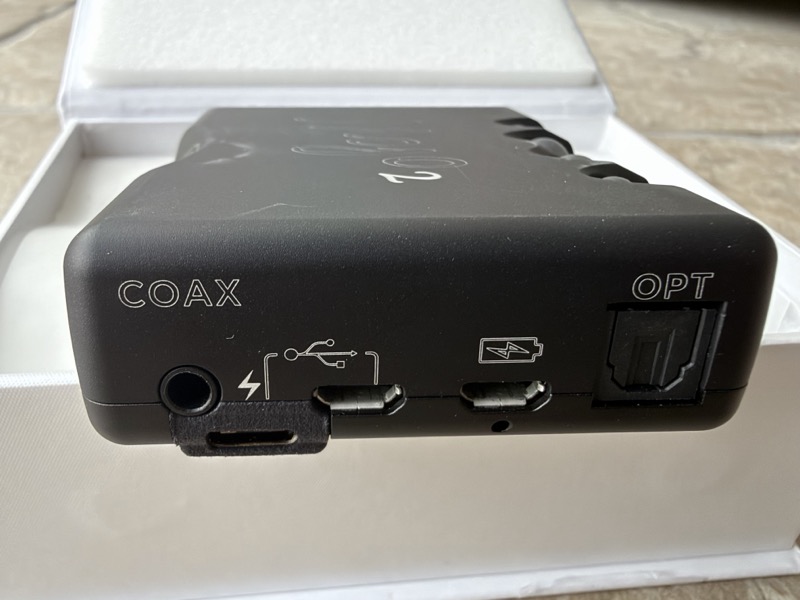 chord mojo 2 rear panel with coax, usb-c, micro-usb and optical ports