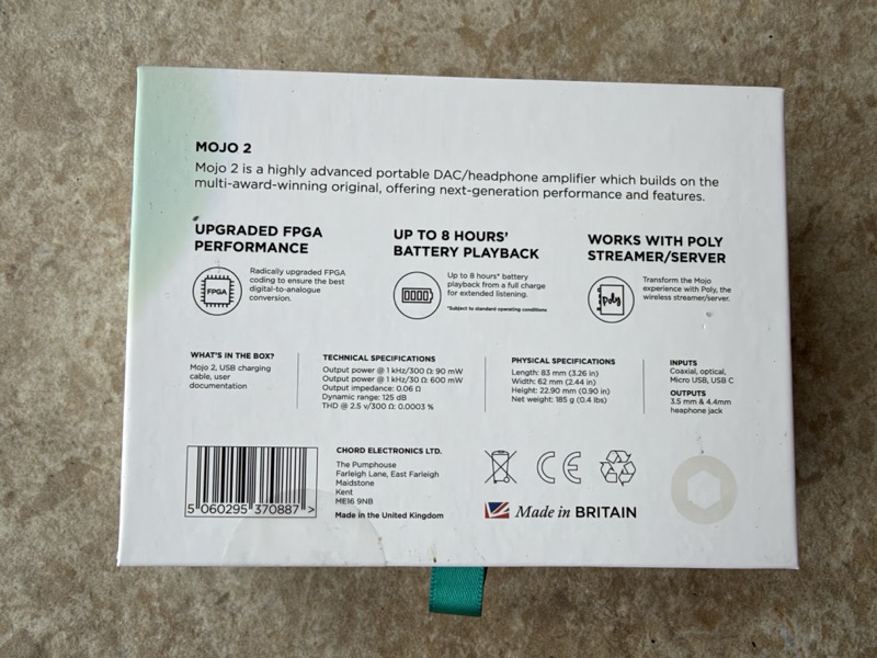 chord mojo 2 box rear listing features and specifications