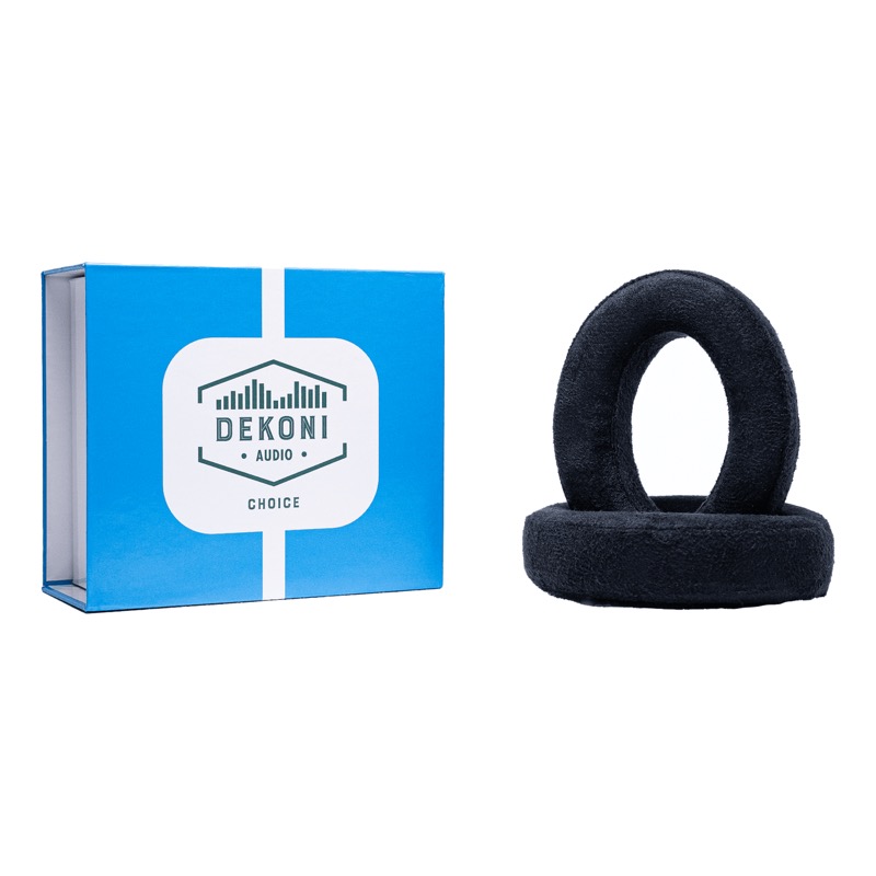 dekoni audio product image for the hd600 series earpads, showing a choice-series box beside a pair of pads