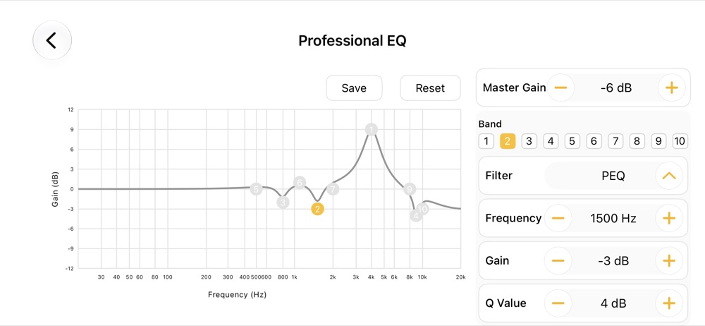 professional eq editor with filter values entered