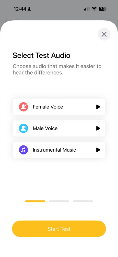 select test audio: female voice, male voice or instrumental