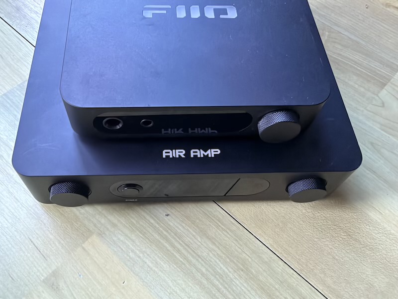 the fiio k11 stacked on the air amp, front panels
