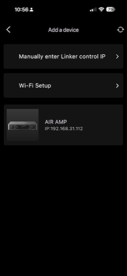 the fiio control app finding the air amp on the network by ip address
