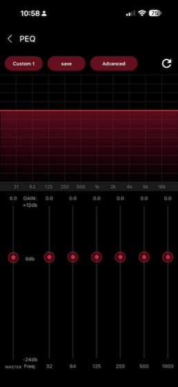 the ten band peq screen in the fiio control app with a custom preset