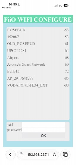 the fiio wifi configure captive portal listing nearby networks