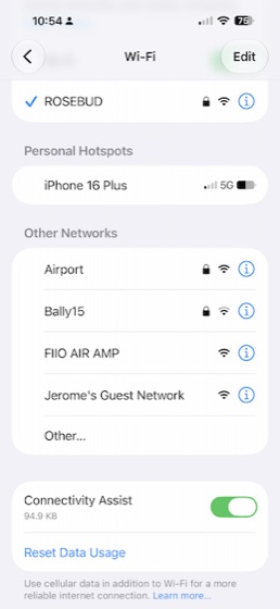 the fiio air amp hotspot in the ios wi-fi list