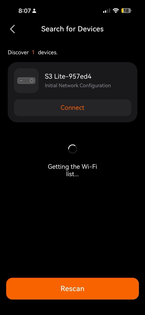 the app fetching the wi-fi network list from the device