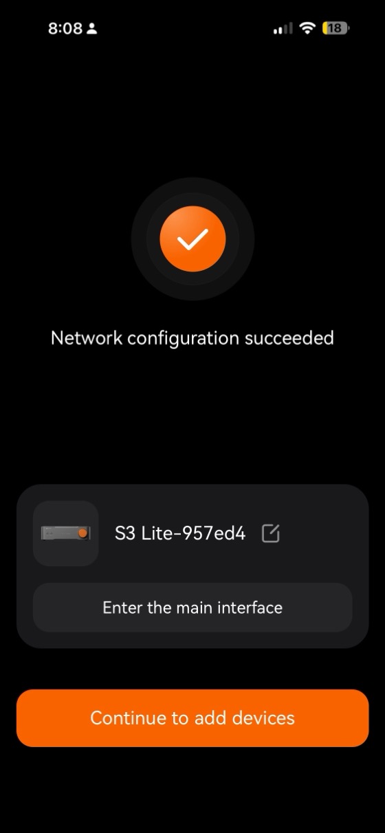 the network configuration succeeded screen