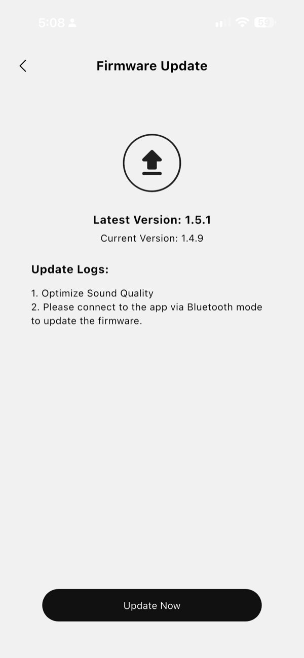 the firmware update page showing version 1.4.9 installed with 1.5.1 available